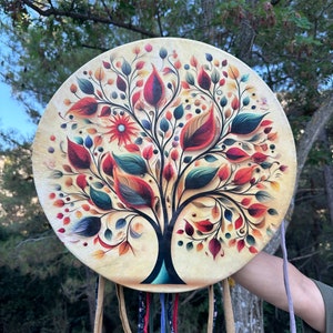 18-Inch Traditional Colorful Tree of Life Shamanic Drum | Meditation Tool | Spiritual Healing Instrument