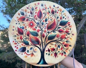 18-Inch Traditional Colorful Tree of Life Shamanic Drum | Meditation Tool | Spiritual Healing Instrument