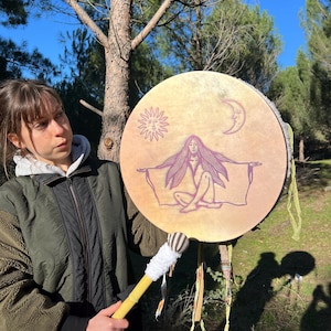 21-Inch Traditional Shamanic Drum - Women’s Goddess Drum, Handmade Percussion Instrument for Meditation and Rituals