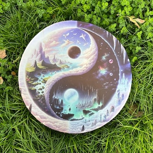 Tambor oceánico tradicional vegano de 18 pulgadas / Patrón Yin Yang / Sonido relajante de olas de agua / Instrumento ritual artesanal para meditación y sanación