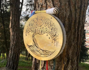 18-Inch Tree of Life Shamanic Drum | Woman Drum | Traditional Shaman Drum | Meditation & Ritual Instrument | Handcrafted Spiritual Drum