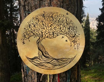 18-Inch Tree of Life Shamanic Drum | Woman Drum | Traditional Shaman Drum | Meditation & Ritual Instrument | Handcrafted Spiritual Drum