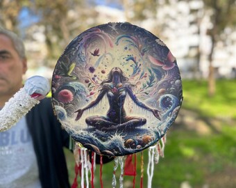 10 Inch Traditional Goddess Shamanic Drum | Handcrafted Woman Drum | Sacred Musical Instrument for Rituals, Meditation, and Healing
