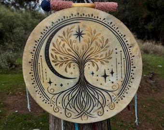 Tamburo sciamanico Albero della vita da 18 pollici / Tamburo sciamanico tradizionale / Strumento per meditazione e rituali / Tamburo spirituale artigianale, viaggio sciamanico