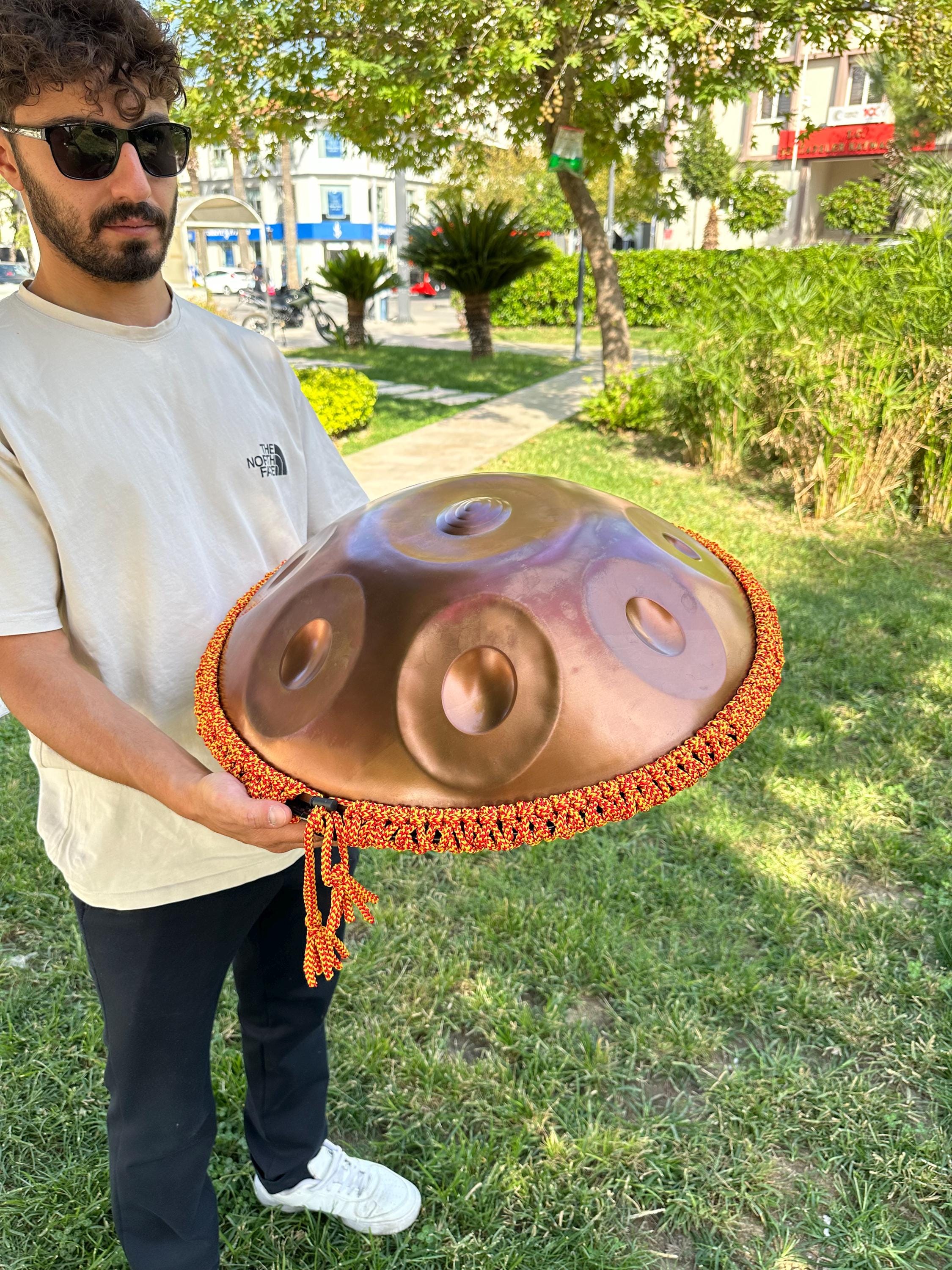 22-Inch 9-Note D Minor Titanium Handpan | Professional Hand-Made 432Hz Meditation Instrument | Copper Finish Sound Healing Drum with Bag