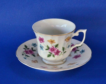 Vintage Footed Floral China Footed Tea Cup & Saucer