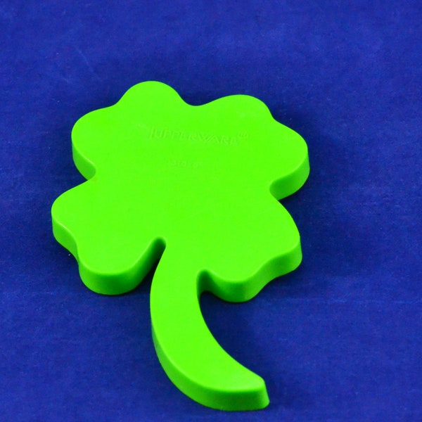 Vintage Tupperware Lime Green Four Leaf Clover Cookie Cutter -Shamrock -Fondant or Pastry Die -Plastic Stampers, Press Mold -Kitchen Utensil