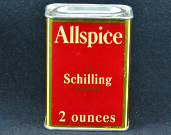 Antique Schilling Allspice Lithographed Spice Tin - Advertising Tin - A Schilling & Company San Francisco - Retro Kitchen Décor