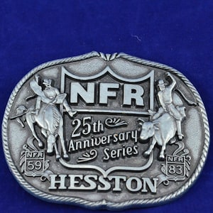 Hesston 1983 NFR Rodeo 25th Anniversary Belt Buckle - National Finals Rodeo – First Edition Collectors Buckle - Bronc & Bull Rider - Cowboy