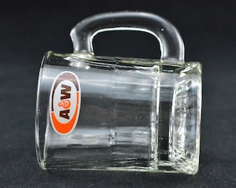 Vintage A&W Root Beer Child Size Glass Mug - Vintage Advertising Premium - 4 Ounces - Oval Logo - A and W - Heavy Glass Mug - Toddler Mug