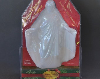 Jesus Christ Tree Topper or Table Display Plastic Blow Mold Illuminated - New Old Stock Never Opened Package - Christmas Novelty Décor