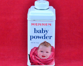 Mid-Century Mennen Baby Powder Advertising Tin Shaker - Rose-Petal Smooth Talc Powder - Nursery Room - Retro Toiletries - Vintage Vanity