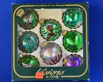 Visions by Holly Ice Skaters Mercury Glass Christmas Ornaments - Artist Sallin - American Made - Set of 8 Globe Ornaments - Christmas Décor