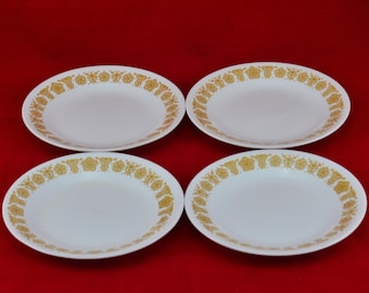Corelle Butterfly Gold 6.75 Inch Bread Butter or Dessert Plates by Corning - Set of 4 - Small Plates - Stackable Pyrex Compatibles - Retro