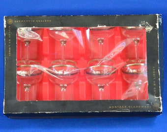 Vintage Boxed Set of 8 Libbey Hostess Glasses - Platinum Elegance - Coupe Style Champagne/Stemmed Sherbet - 6.5 Oz - Original Box - Barware