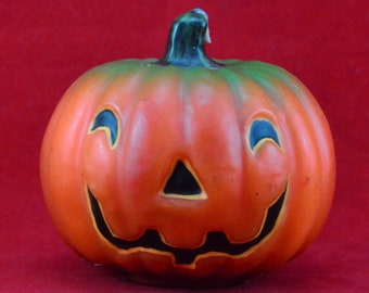 Mid-Century Large Halloween Figural Novelty Candle - Pumpkin - Smiling Jack-O-Lantern - Never Burned - Autumn, Holiday or Fall Décor