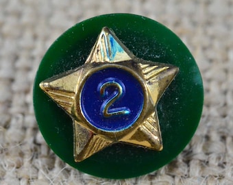 Vintage Boy Scout of America BSA Brass and Blue Enamel 2 Year Service Star Clutch Pin - Green Plastic Disc - Cub Scout