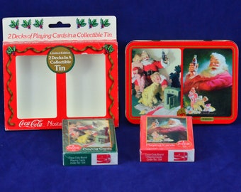 Vintage 1996 Edición Limitada Coca-Cola Marca Nostalgia Jugando a las Cartas en Lata Coleccionable - Navidad - Papá Noel con Coca-Cola - Soda Pop - NOS