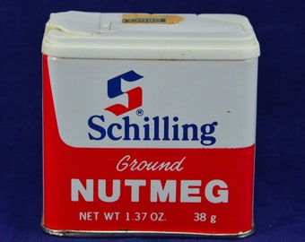 Vintage Schilling Ground Nutmeg Lithographed Tin - Advertising Tin - McCormick & Co Baltimore Maryland - Retro Kitchen Decor - Circa 1977