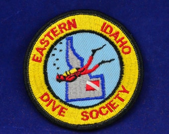 Vintage Eastern Idaho Dive Society Patch - Embroidered Badge - Sew On - Idaho State - Scuba Diver - Twill Gum Back