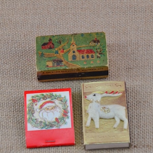 Coleção de caixas de fósforos vintage - caixa de fósforos Ohio Blue Tip de meados do século 1955 - caixa de fósforos Christmas Deer - cartões Hallmark Merry Christmas Matchbook