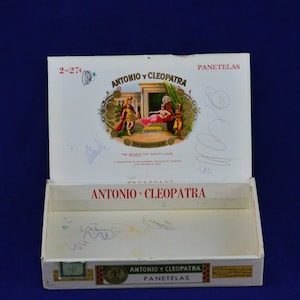 Caja de cigarros Antonio Y Cleopatra Panetelas - Tobacciana - Publicidad vintage - Expositores de tiendas - Decoración de la cueva del hombre - Caja de cigarros de cartón - Tabaco