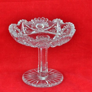 Vintage Cut Crystal Compote Pedestal Candy Dish with Star of David Starburst Pattern Candy Dish Nut Dish Ring Dish Hobstar Motif image 1