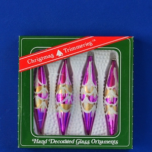 Bradford Novelty Christmas Trimmeries Long Tear Drop Tree Ornaments - Set of 4 - Holiday Christmas Décor - Made In Colombia - Original Box