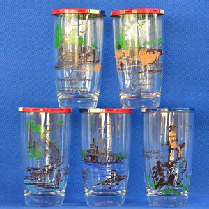 Set of 5 Medo-Land Creamery Anchor Hocking Drinking Glasses with Lids - Oregon History - 12 Oz - Cottage Cheese Advertising Premiums