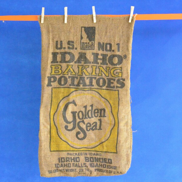 Vintage Golden Seal Idaho Baking Potatoes Burlap Sack - 50 LBS. - Idaho Falls, Idaho - Frame-able - Advertising - Art Project - Craft
