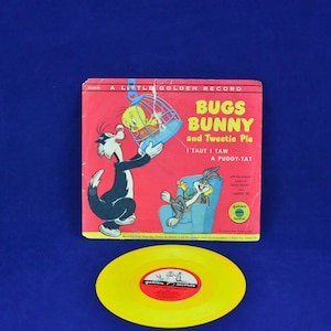 Bugs Bunny & Tshirtie Pie I Taut I Taw A Puddy-Tat - Mitch Miller Orchester - Gelbes Vinyl 78 RPM Little Golden LP - Warner Bros Cartoon