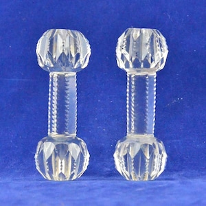 Elegantes Paar Vintage Geschliffene Bleikristall Messerstützen - Klares Brillantglas – Sechsseitige Polygon Barbell - Sternmuster