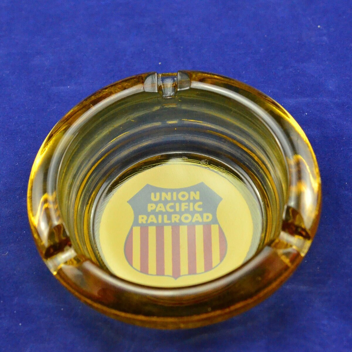 Vintage 1950 Shield Union Pacific Railroad Logo Amber Glass