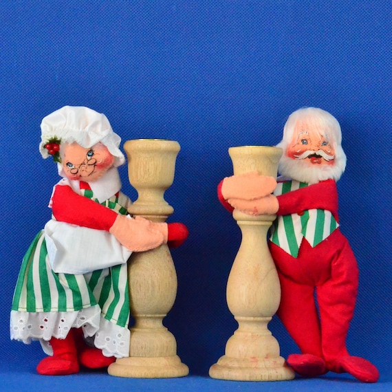 Vintage Annalee Posable Santa & Mrs. Claus Candle Stick  display picture 1