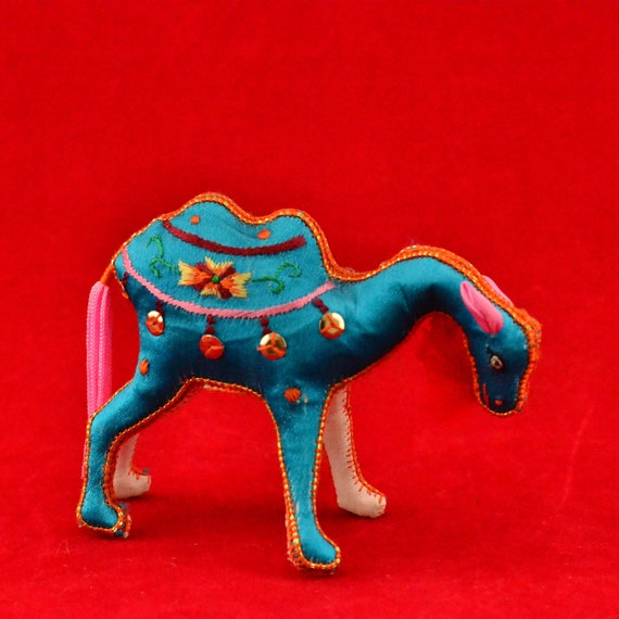 Vintage Shisha Mirror-work Embroidery Souvenir Blue Camel With