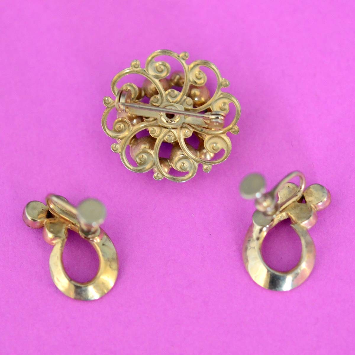 Rhinestone Earrings and Brooch Set Vintage Costume Jewelry | Etsy