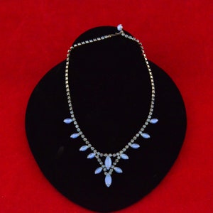 Vintage Costume Jewelry Necklace or Choker with Beautiful Opalescent Pale Blue Teardrop Stones & Iridescent Blue Rhinestones