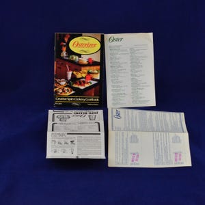 Osterizer Creative Spin Cookery Cookbook - livre de recettes vintage - publié par la division Oster de Sunbeam Corporation - vers 1984 - Carte de garantie