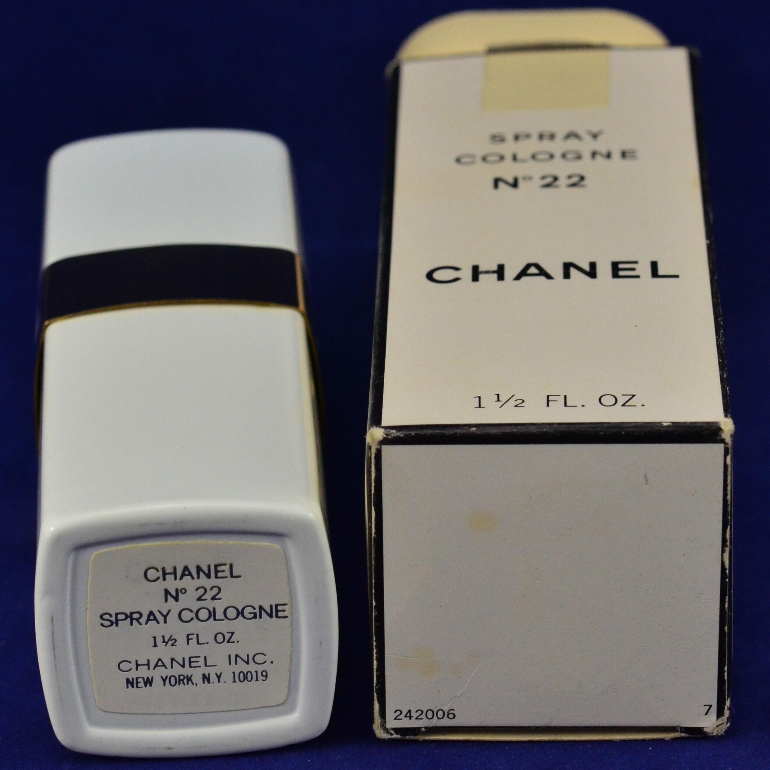Vintage Chanel No 22 Spray Cologne Bottle - 1.5 Fl Oz White Metal