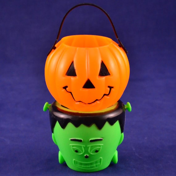 Pair Vintage Halloween Blow Mold Mini Jack-o-lantern Pumpkin