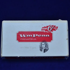 Wm Penn Panatela Caja de cigarros suaves - Tobacciana - Publicidad vintage - Exhibidores de tiendas - Decoración de la cueva del hombre - Caja de cigarros de cartón - Tabaco