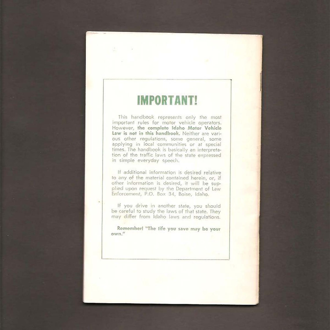 1963 Idaho Drivers Handbookyou Are the Key to Highway Safety Etsy
