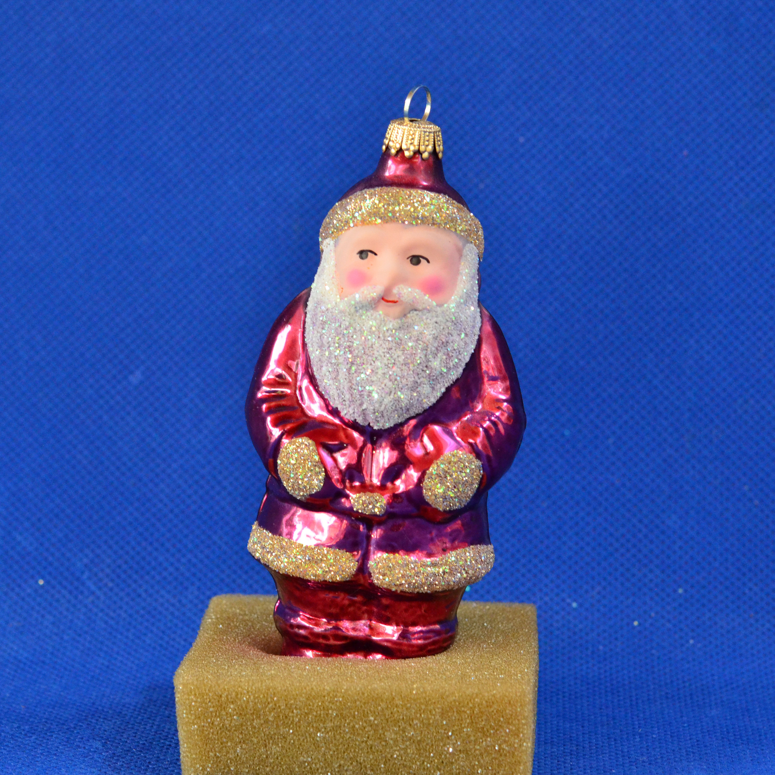 Krebs Lauscha Blown Glass Santa Glitter Hand Christmas Etsy Germany Sparkle Ornament in Decorated Made Décor West - Holiday Original Box