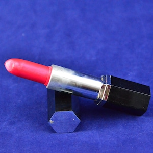 Vintage Lipstick Garnet in Black Plastic Octagon Case Tube - Retro Makeup - Vanity - Cosmetics - Taiwan