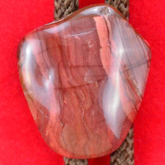 Red Brown Agate Bolo Tie – Polished Stone - Brown… - image 6