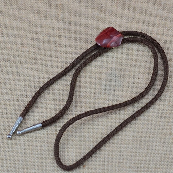 Red Brown Agate Bolo Tie – Polished Stone - Brown… - image 2