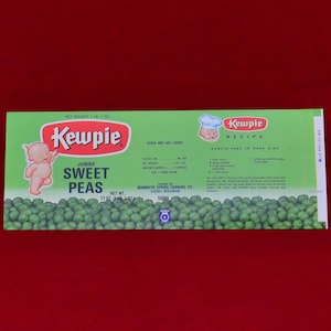 Kewpie Sweet Peas Can Label – Unused - Mammoth Spring Canning Company - Sussex Wisconsin - Advertising - New Old Stock 1964