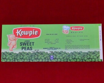 Kewpie Sweet Peas Can Label – Unused - Mammoth Spring Canning Company - Sussex Wisconsin - Advertising - New Old Stock 1964