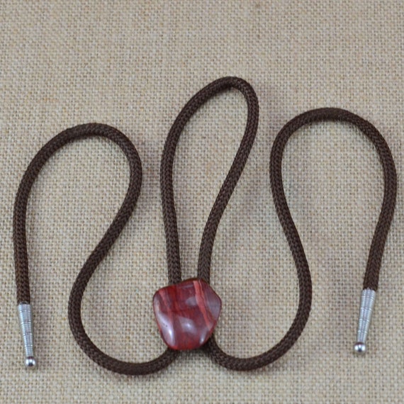 Red Brown Agate Bolo Tie – Polished Stone - Brown… - image 1
