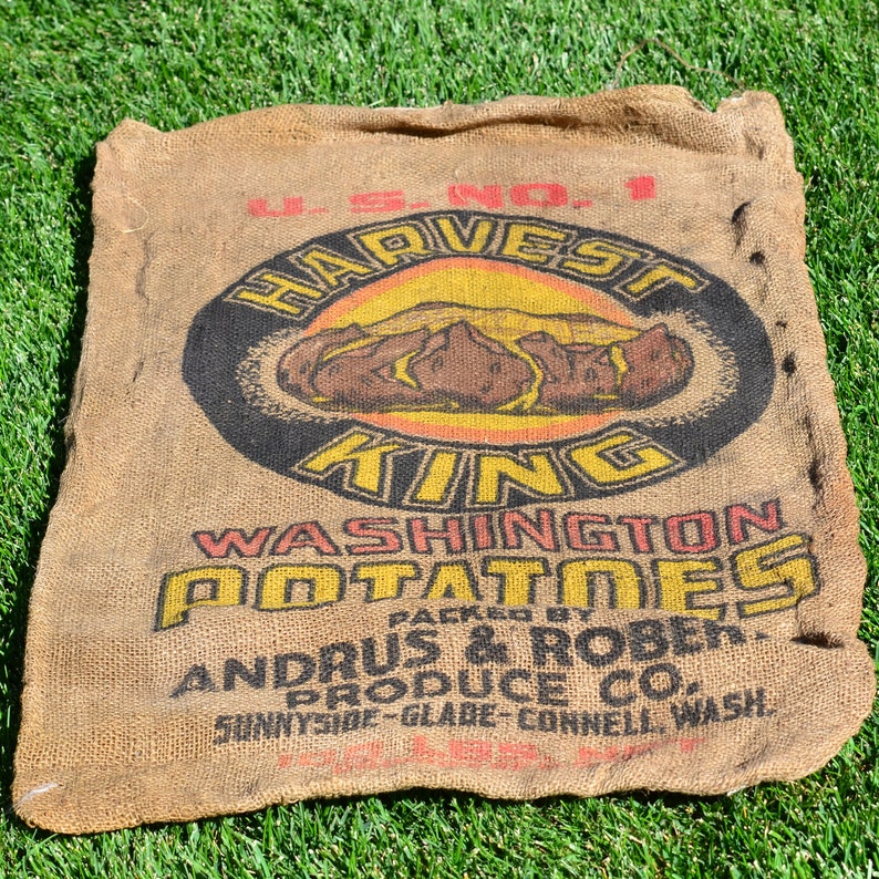 Frame-able Glade Connell Advertising Vintage Harvest King Washington Potato Burlap Sack Andrus /& Roberts -Sunnyside Gunny Sack